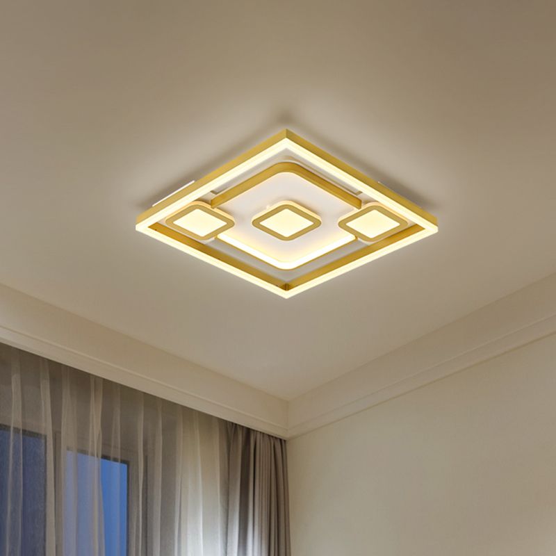 Square Metallic Ceiling Light Fixture Simple LED Gold Flush Mount Lighting for Bedroom