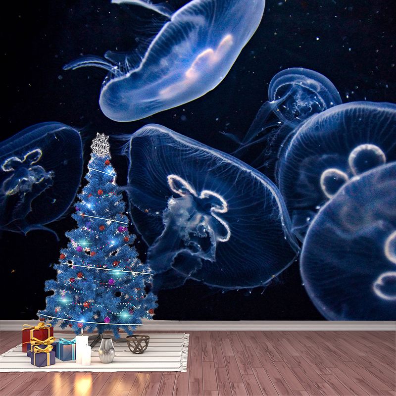 Blue Sea Creatures Mural Contemporary Wall Decor for Sleeping Room, Water Resistant