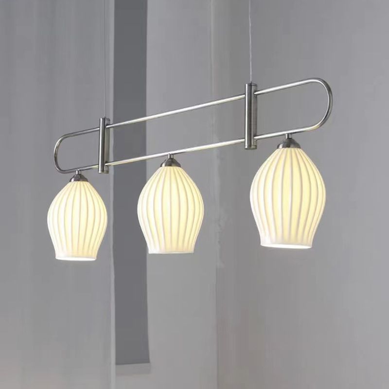 3/4-Light Modern Style Nickle/Chrome Shaded Statement Linear Kitchen Island Light