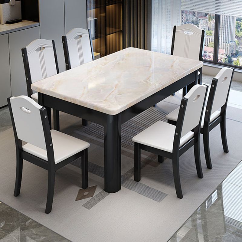 Contemporary Style Rectangle Marble Fixed Dinner Table with 4 Legs