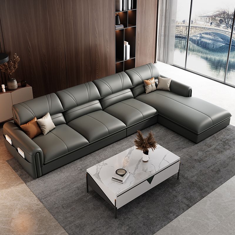 35.4"H Modern Grey Square Arm Faux Leather Sofa& Chaise for Living Room