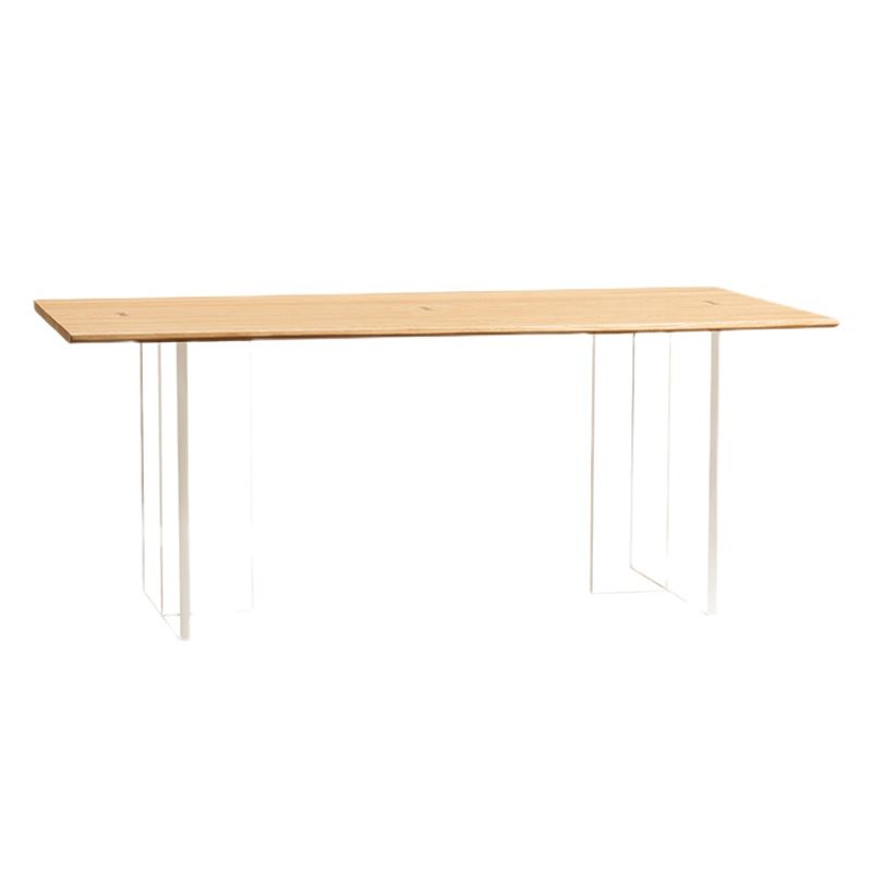 Rectangle Pine Wood Dining Table Modern Kitchen Table with Acrylic Double Pedestal