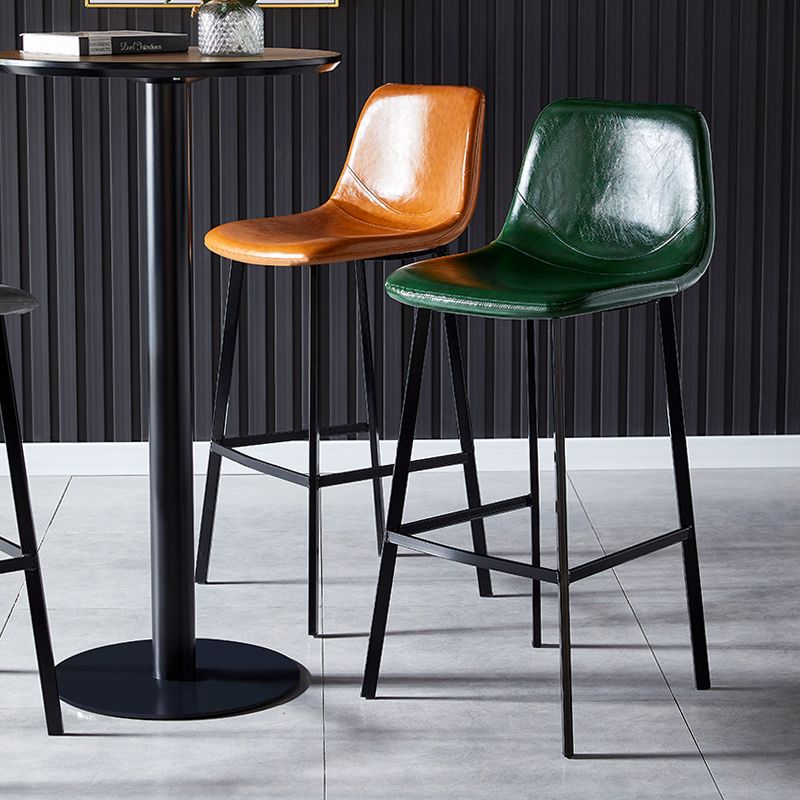 Industrial Leather Metal Counter Stools Low Back Bar Stools with Bucket Seat