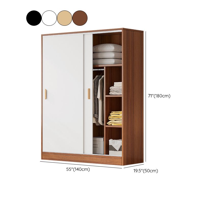 Modern Storage Cabinet Wooden 2-Door Wardrobe Armoire with Shelves and Clothes Rail