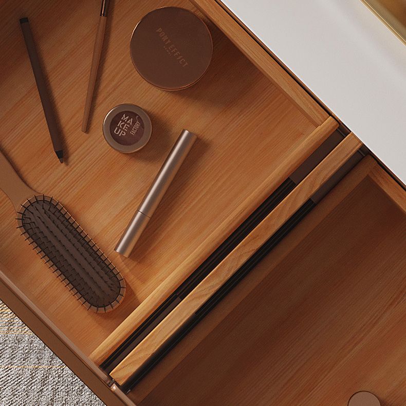 Mirrored Vanity Table and Stool Set 4 Drawers Glass Top Vanity Desk