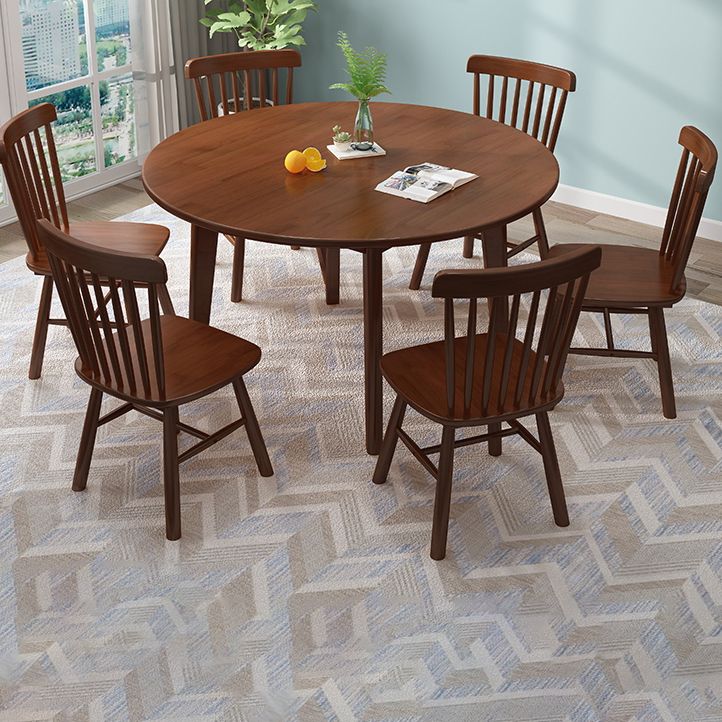 Round 4 Legs Minimalist Table Wood Color Fixed Table with Rubberwood Solid Wood