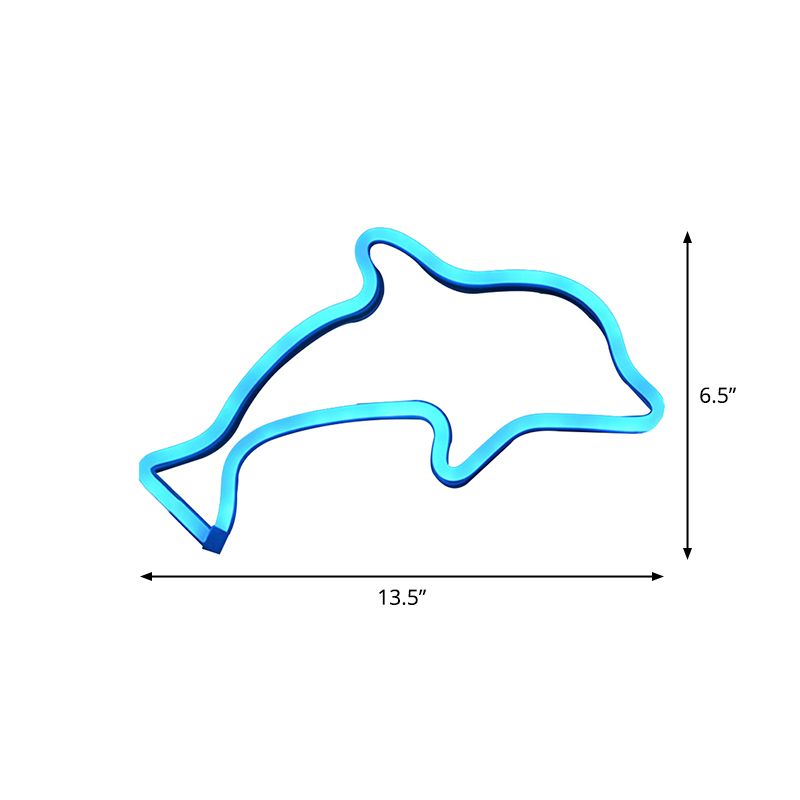 Dolphin Boys Bedroom Wall Light Plastic Creative Battery Powered LED Nightstand Lighting in White