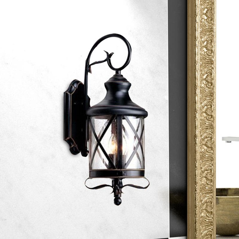 Black 1 Head Wall Light Fixture Rustic Clear Seeded Glass Jar Shape Wall Sconce Lamp for Garden
