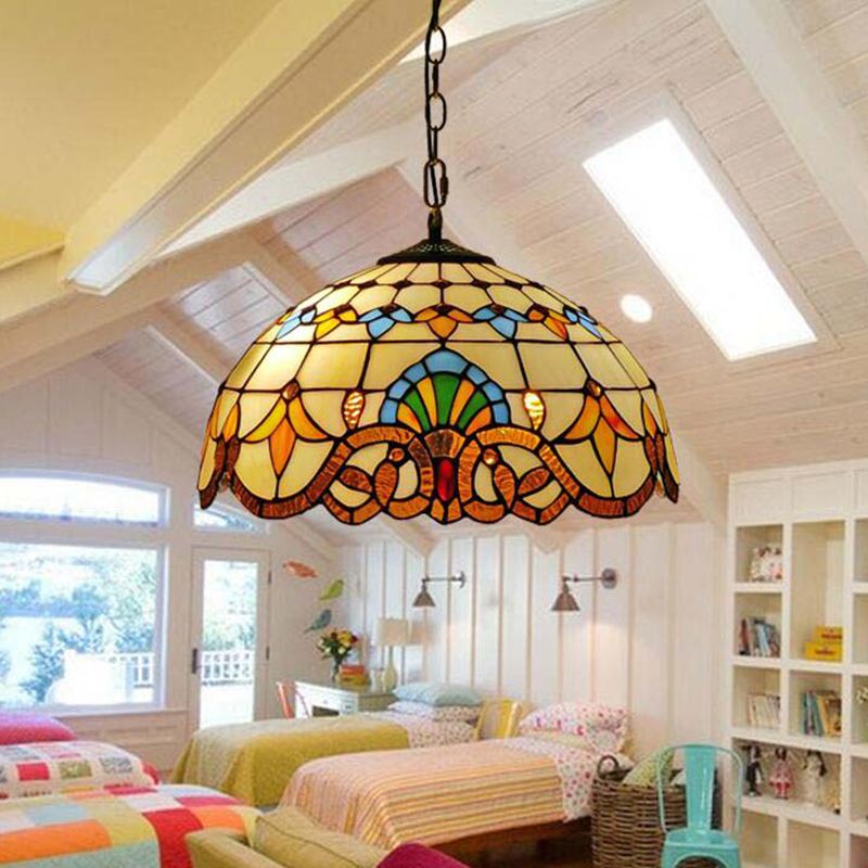 1-Light Hemisphere Pendant Light Tiffany Hand Rolled Art Glass Hanging Light Fixture