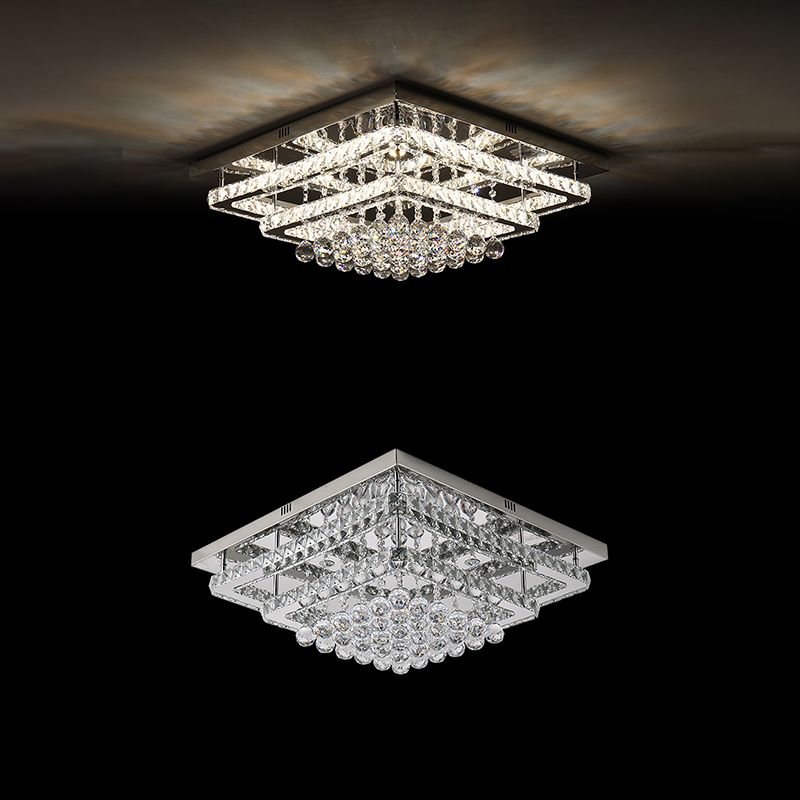 Lampade da incasso in metallo argentato Lampade da soffitto moderne per camera da letto quadrata con paralume in cristallo