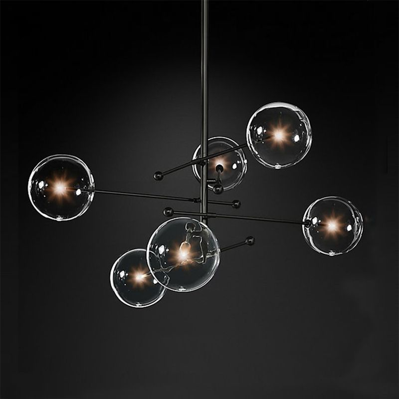 Nordic Metal Chandelier Globe Pendant Lamps with Glass Shade for Living Room