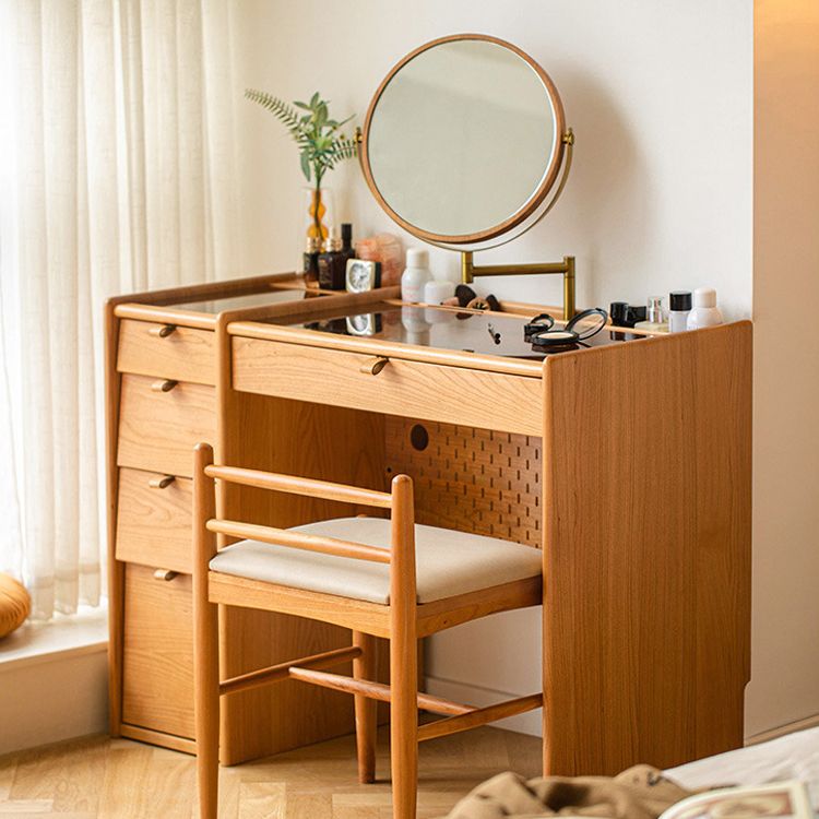 Scandinavian Drawers Dressing Table Solid Wood Dresser Mirrored Vanity Set