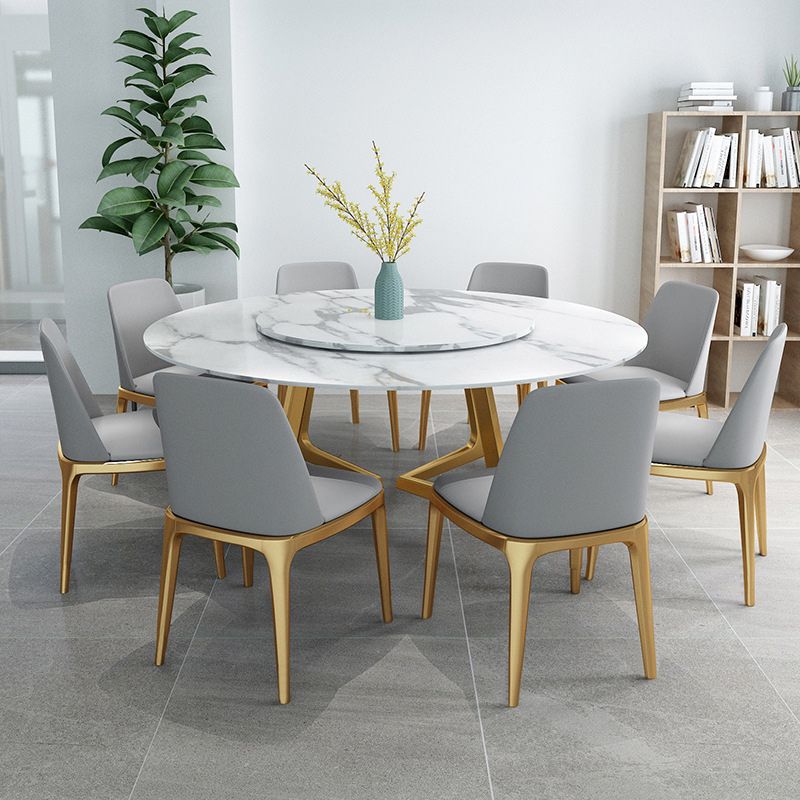 Glam Style Stone Round Dining Table with Gold Base for Living Room