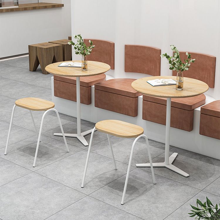 Metal Modern Round Dining Table Pine Wood Top Table for Kitchen