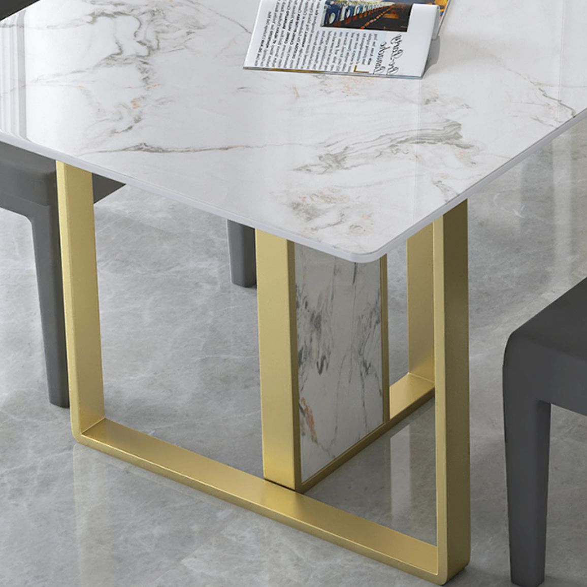 Glam Style Dinette Set 1/5/7 Pcs Dining Set with Rectangle Stone Table