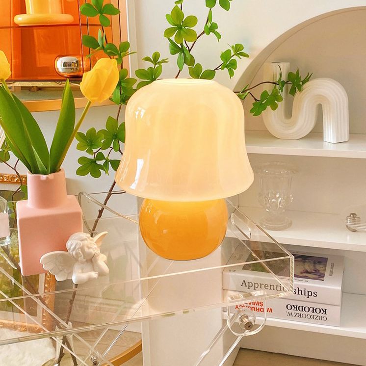 Mushroom Shaped Table Light Nordic Glass 1-Bulb Living Room Night Lamp in Yellow