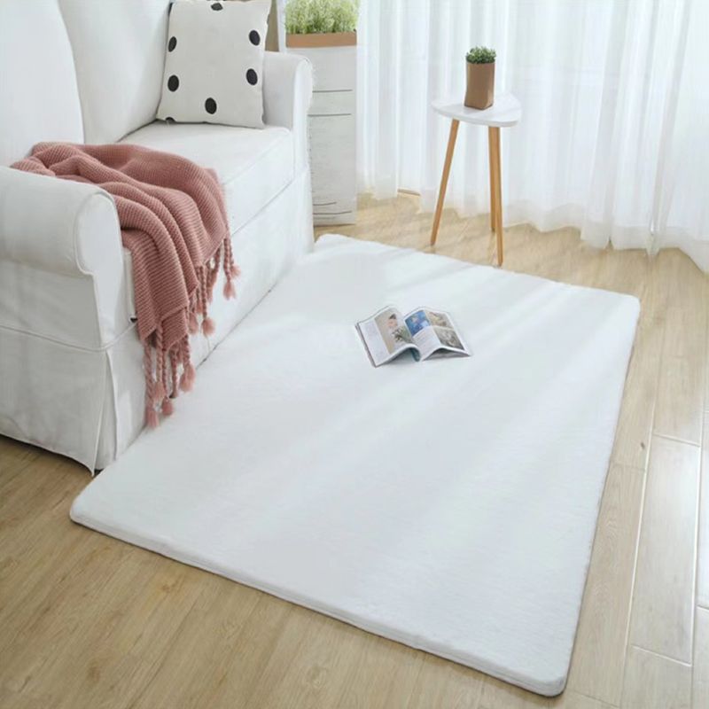 Short Velvet Rectangle Shape Rug Solid Color Living Room Carpet Polyester Washable Rug