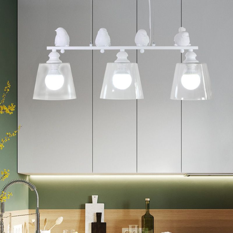 Modern 3-Light White Island Lighting Design with Clear Glass Shade