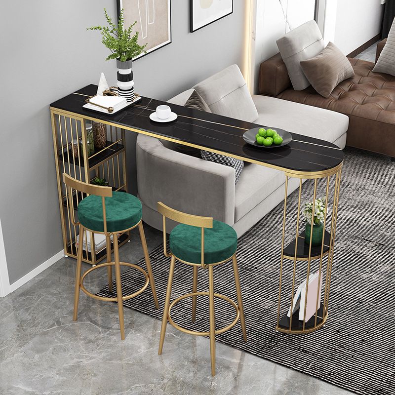 Modern Sintered Stone Bar Table Metal Base Dining Table with Storage Shelves