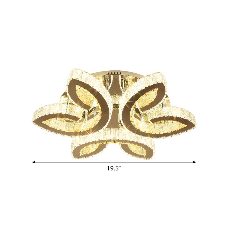 Luz de al ras del dormitorio de hojas Luz de luz contemporánea Cristales de corte rectangular transparente LED de acero inoxidable Semi Flush