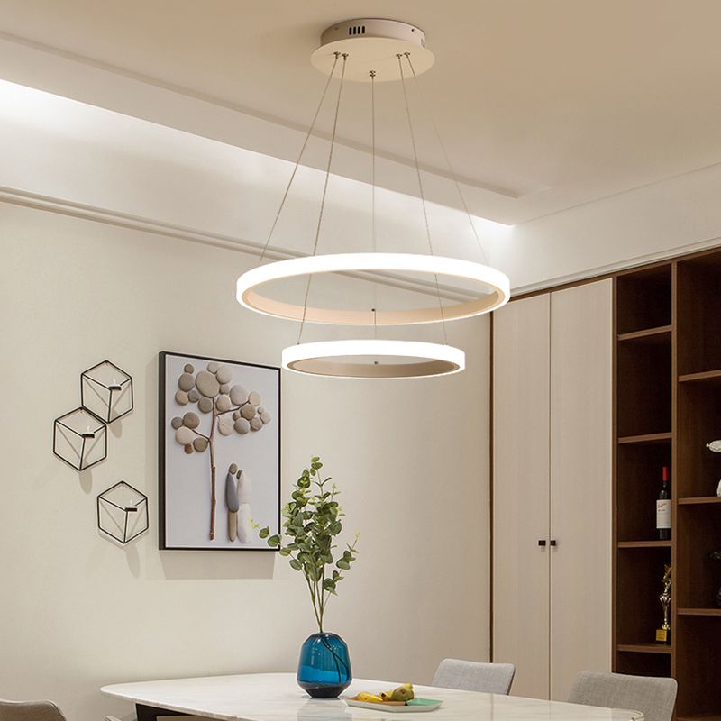 Loop Chandelier Pendant Simple Acrylic LED 1/2/3-Head Bedroom Hanging Ceiling Light in Warm/White/Natural Light