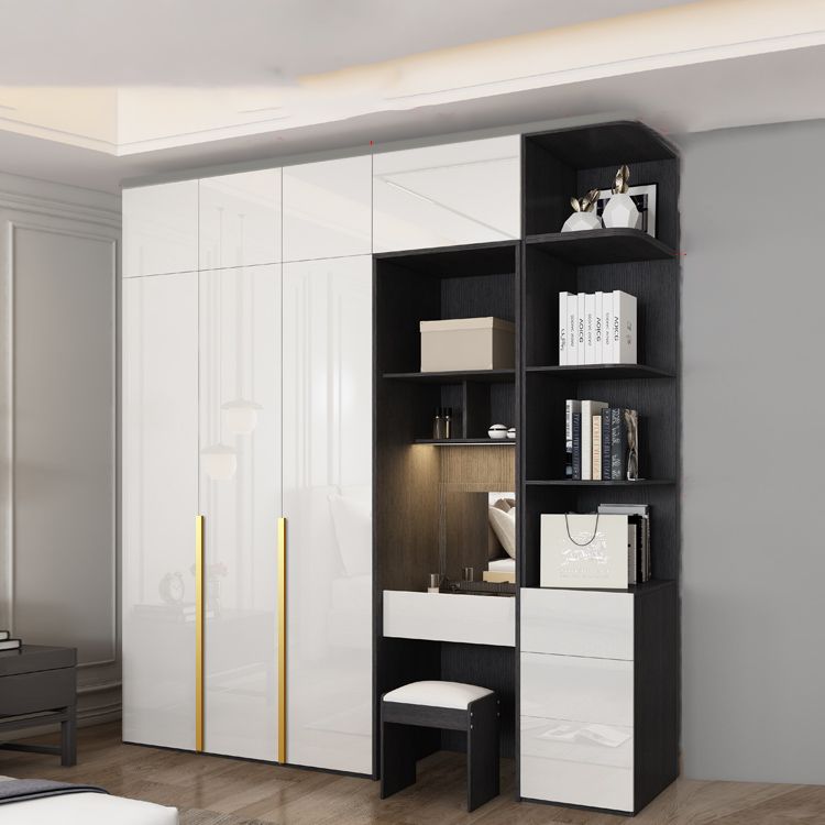 Hinged Wardrobe Cabinet with Garment Rod Modern Storage Cabinet