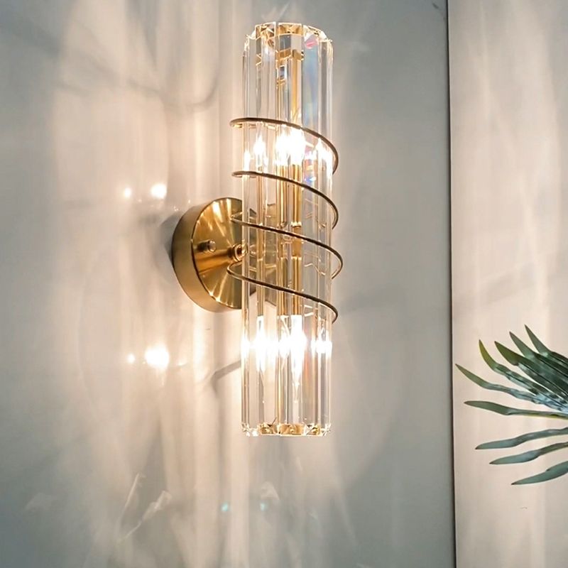 Postmodern Style Crystal Wall Light Cylinder 5" Wide Wall Sconce for Living Room