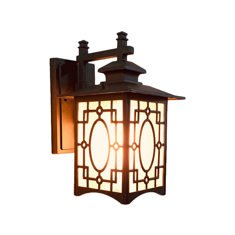 1 hoofd Frosted glazen wandverlichting Rustiek zwart/bronzen lantaarnvormige Courtyard SCONCE LICHT