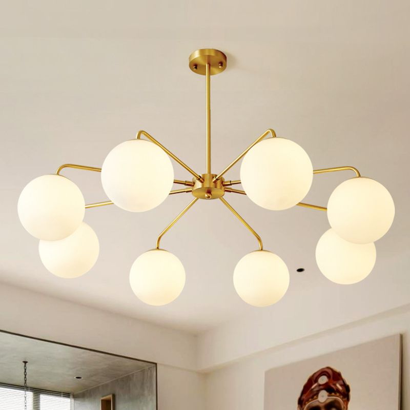 Post-Modern Minimalist Chandelier Light Fixture Spherical White Glass Ceiling Chandelier for Living Room