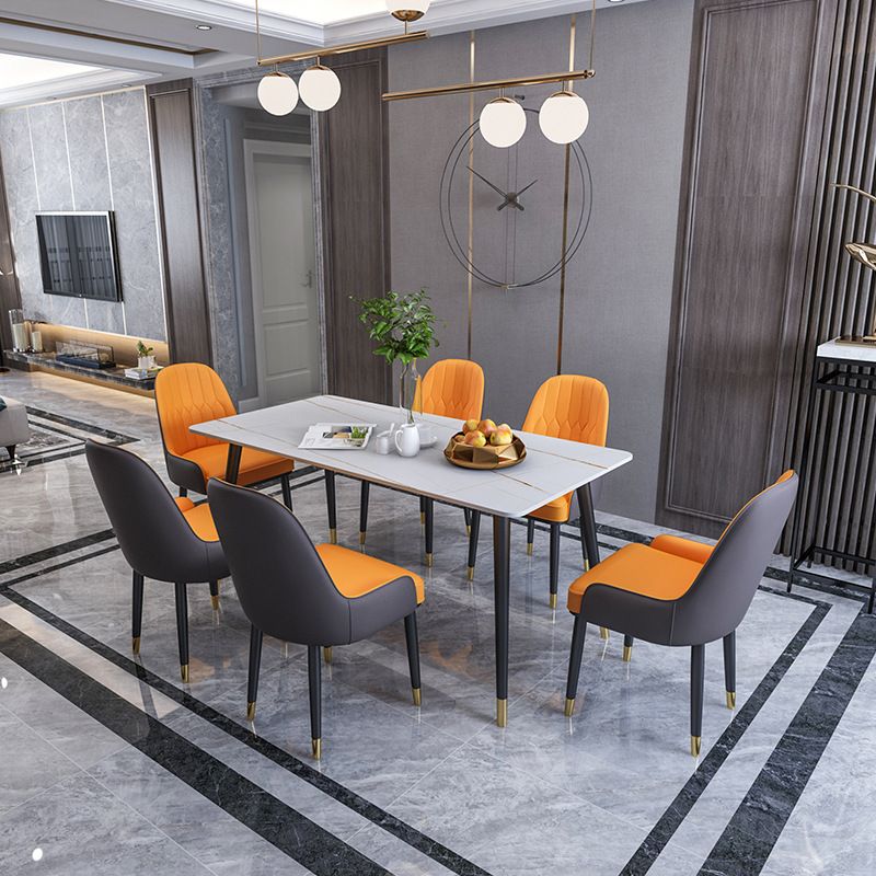 Metal 4 Legs Dining Table Modern Rectangle Stone Top Dining Table for Living Room