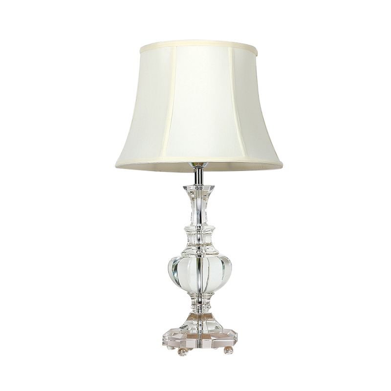 1 Light Night Lodge Lodge White Empire Shade Bedroom Table Light With Crystal Base