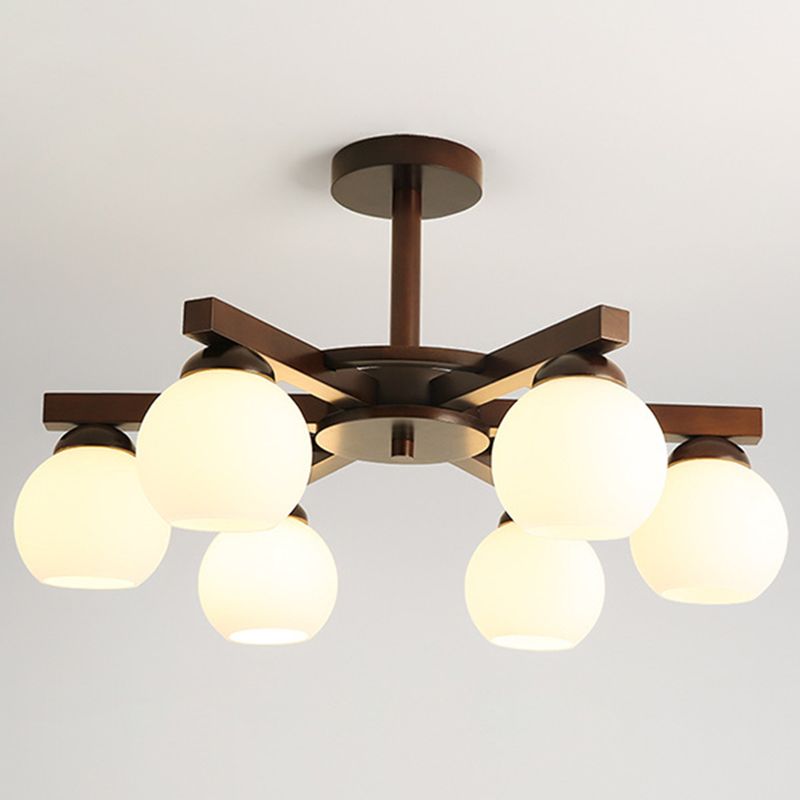 Gewölbte milchgyglas hängende Lampe nordisch dunkler Holz Getreide Kronleuchter für Wohnzimmer