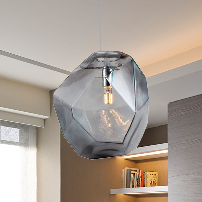 Faceted Grey/Orange/Purple Glass Pendant Lighting Contemporary 1 Light Dining Room Led Hanging Lamp Fixture