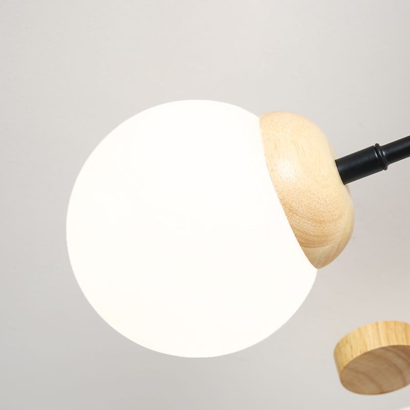 Nordic Solid Wood Ceiling Light White Glass Modos Semi Flush Light for Living Room