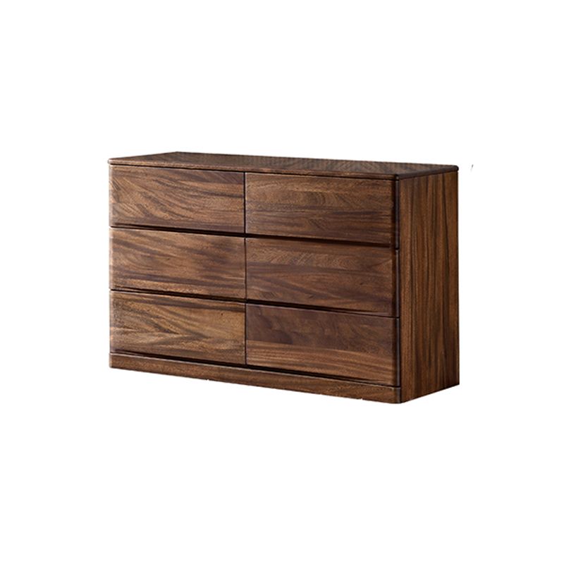 Mid-Century Modern Chest with 6 Drawers in Walnut Rectangle Accent Chest