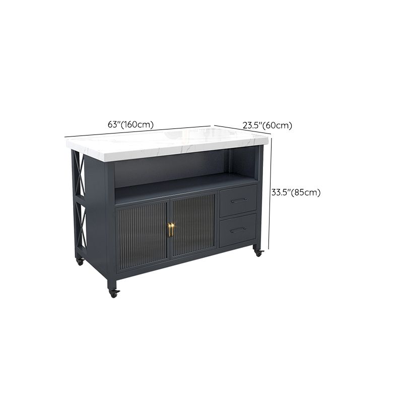 Modern White Faux Marble Kitchen Trolley with Storage Cabinet