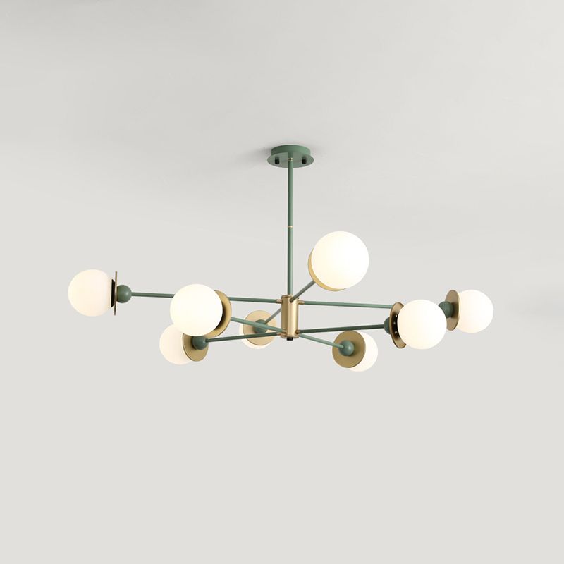 White Glass Chandelier Modern Style Suspended Lighting Fixture for Dining Room