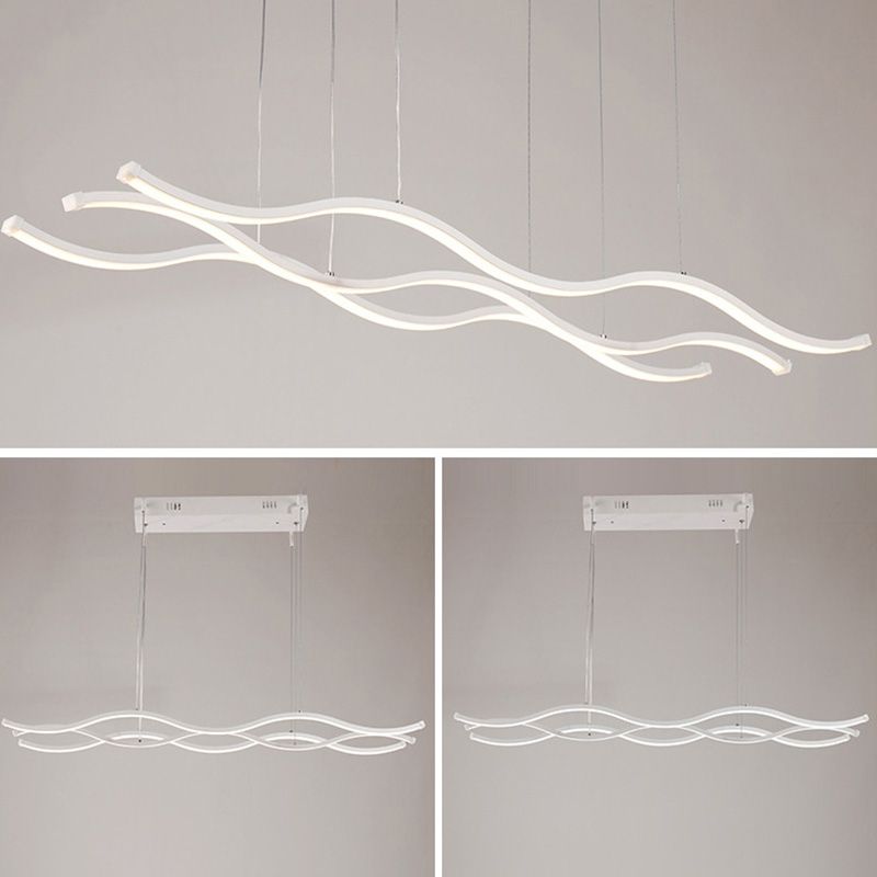 Minimalismo moderno White Linear Isola Luce a sospensione LED Isola Metal Isola Luce per tavolo da pranzo