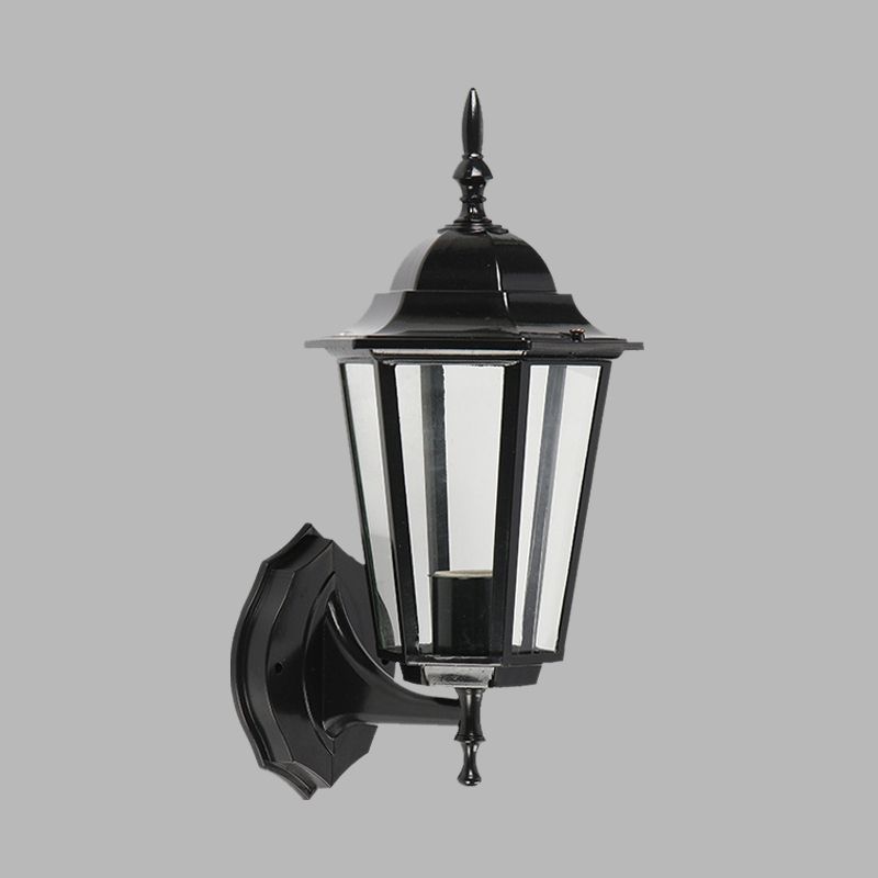 1 Light Geometric Wall Light Fixture Lodges Clear Glass Black Finish Wall Mounted Lamp for Gate
