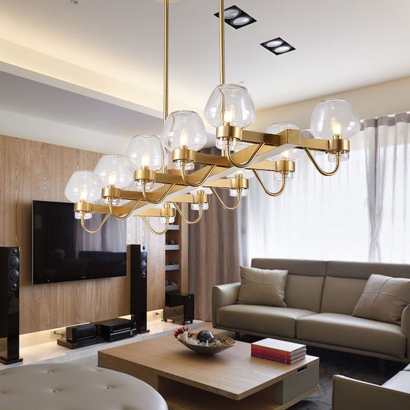 10 bulbes tasse lampe de l'île lampe contemporaine transparente / ambre / verre fumé Éclairage en suspension en noir / laiton pour la chambre