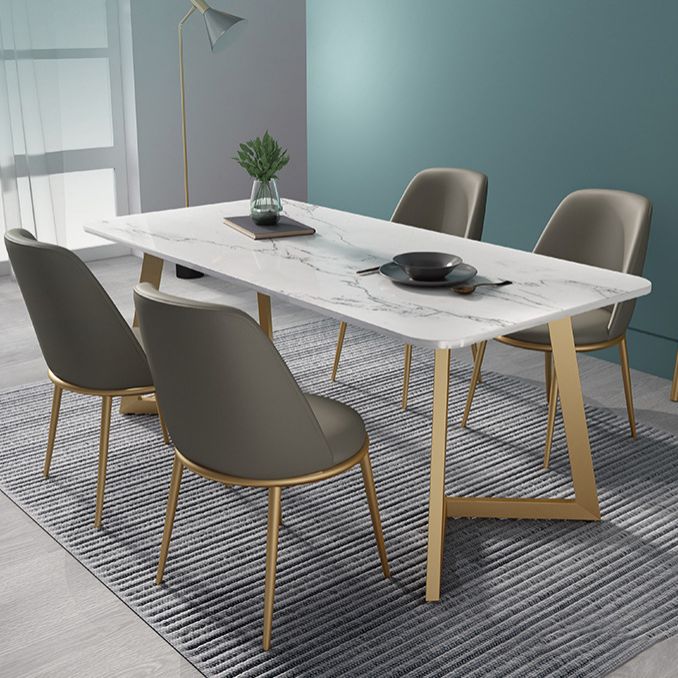 Glam 1/2/4/5 Pieces Iron Dinette Set with Sintered Stone Top Rectangle Dining Table Set