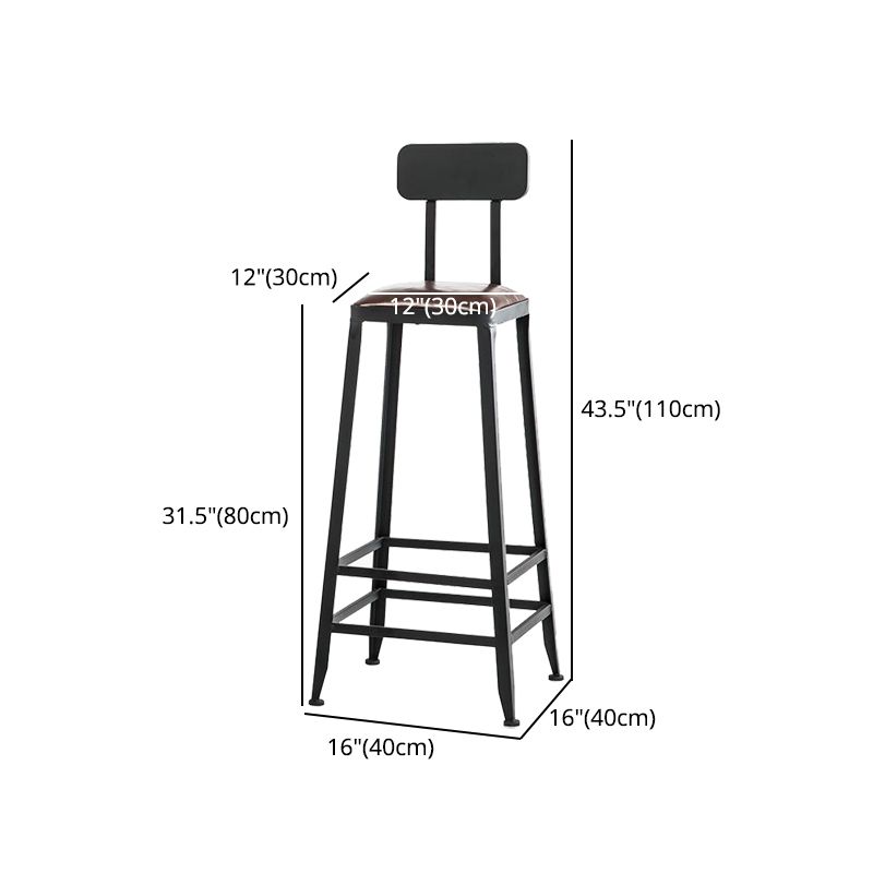 Industrial Armless Counter Stool Iron Cafe Bar Stool with Leather Cushion and Pedal