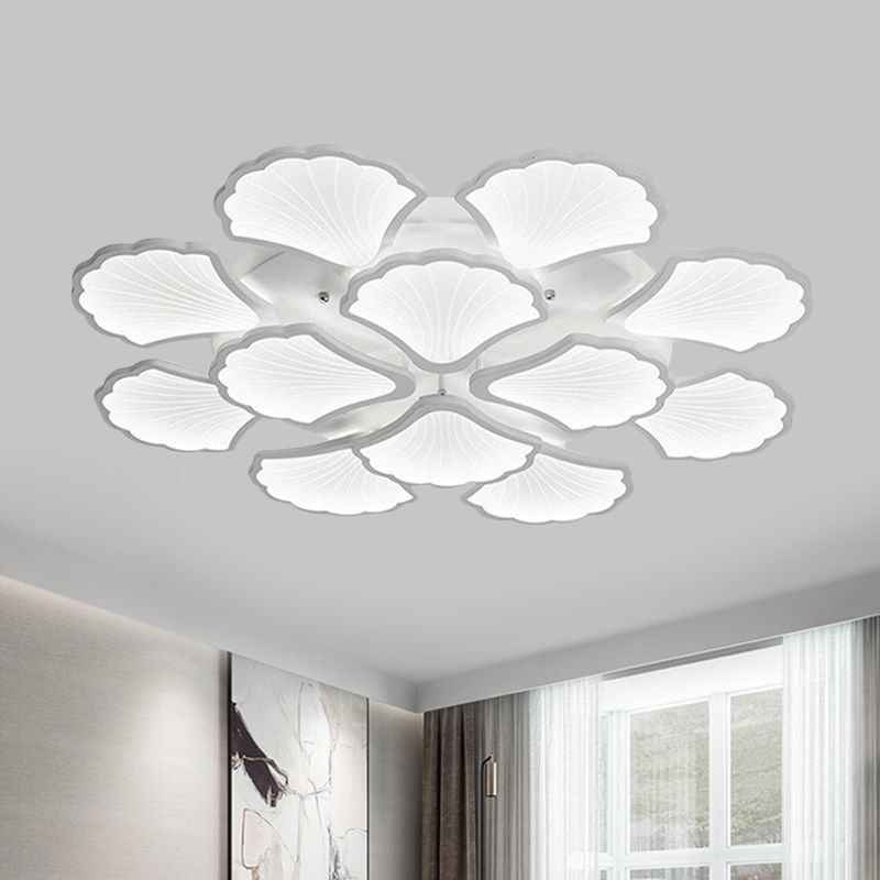 3/5/9 Lichter Wohnzimmer-LED-Deckenleuchte mit Ginkgoblatt-Acrylschirm, weiße Beleuchtungskörper in warmem/weißem/natürlichem Licht