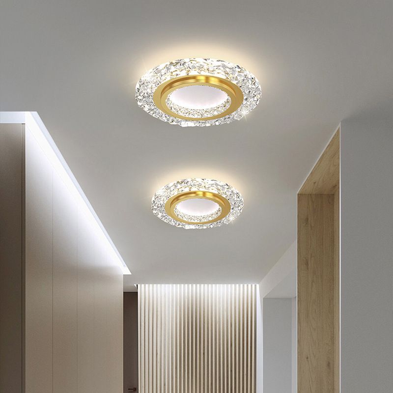 Circular Flush Mount Fixture Modern 1 Light Flush Light for Living Room