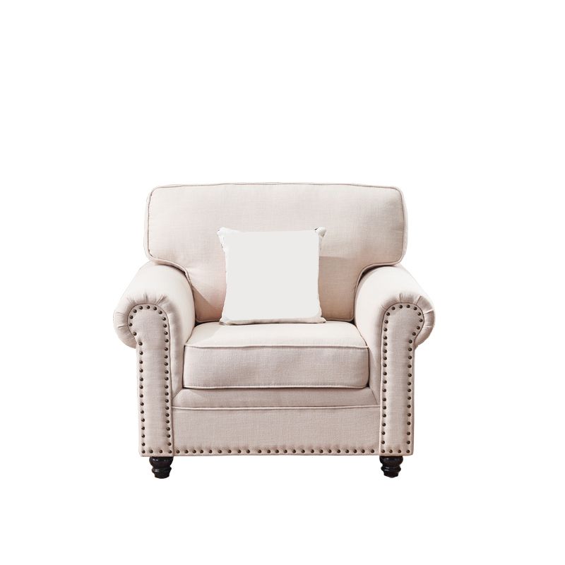 21.65"D Country Linen/Faux Leather Rolled Arm Sofa with Nailed