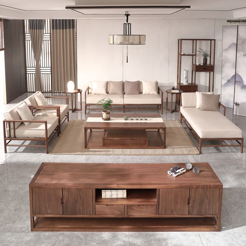 Tropical Loose Back Seating Square Arm Sofa in Brown and Beige