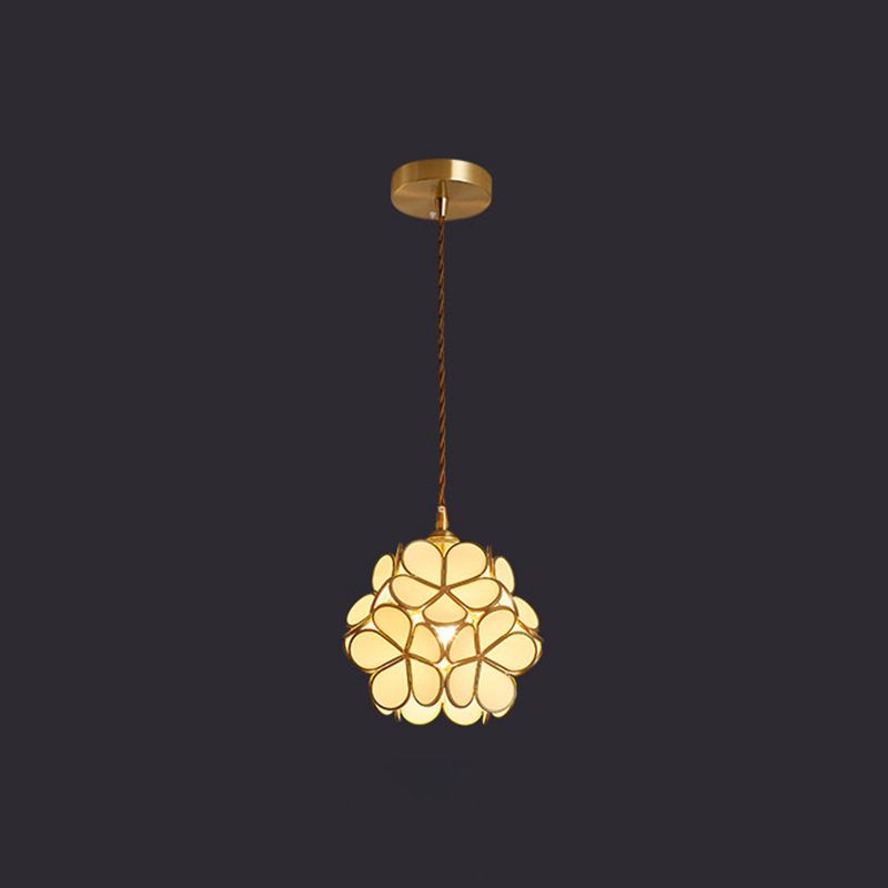 Petal Glass Ceiling Light Fixture 1-Light Vintage Pendant Light for Bedroom