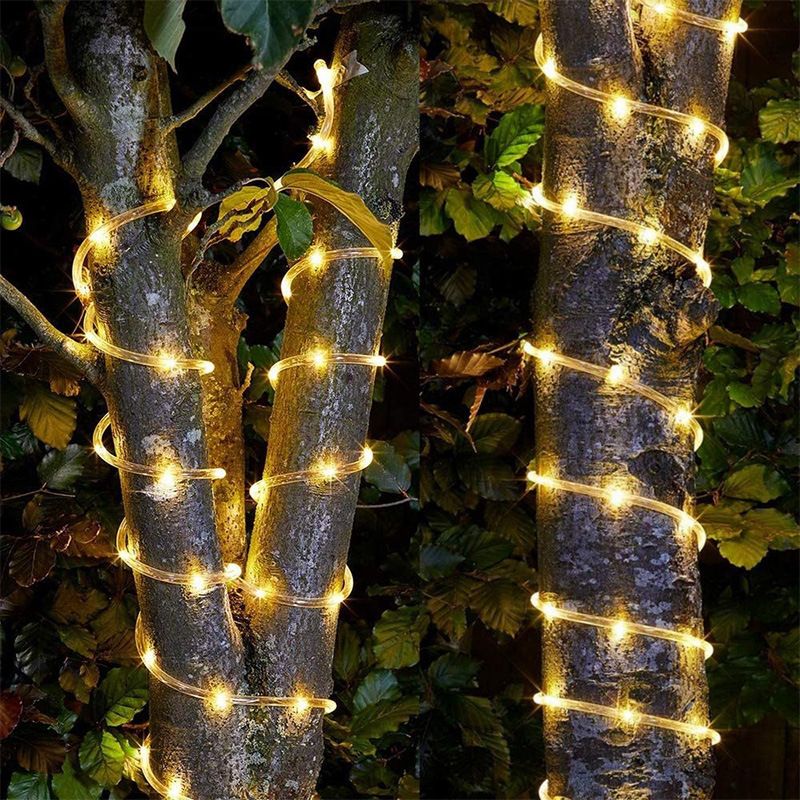 Modern Tube LED Fairy Light Plastic 50 Heads 23ft Courtyard Solar Powered String Lighting in Clear