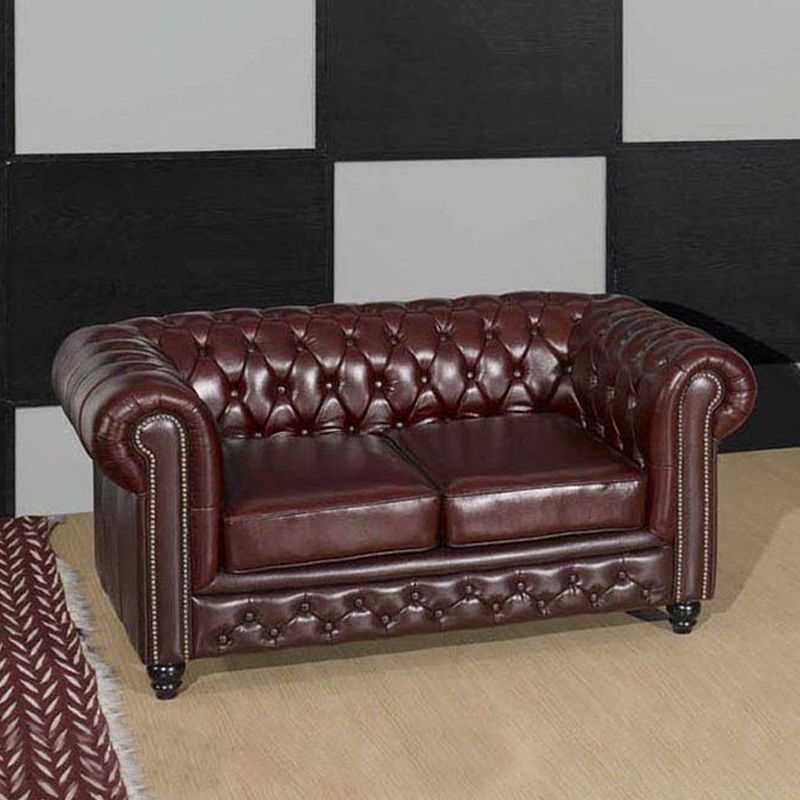 Tight Back Rolled Arm Loveseat Leather Stain Resistant Settee Sofa in Brown