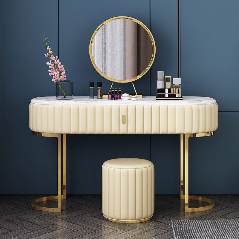 Stone Top Oval Vanity Table Mirrored Metal Makeup Dressing Table